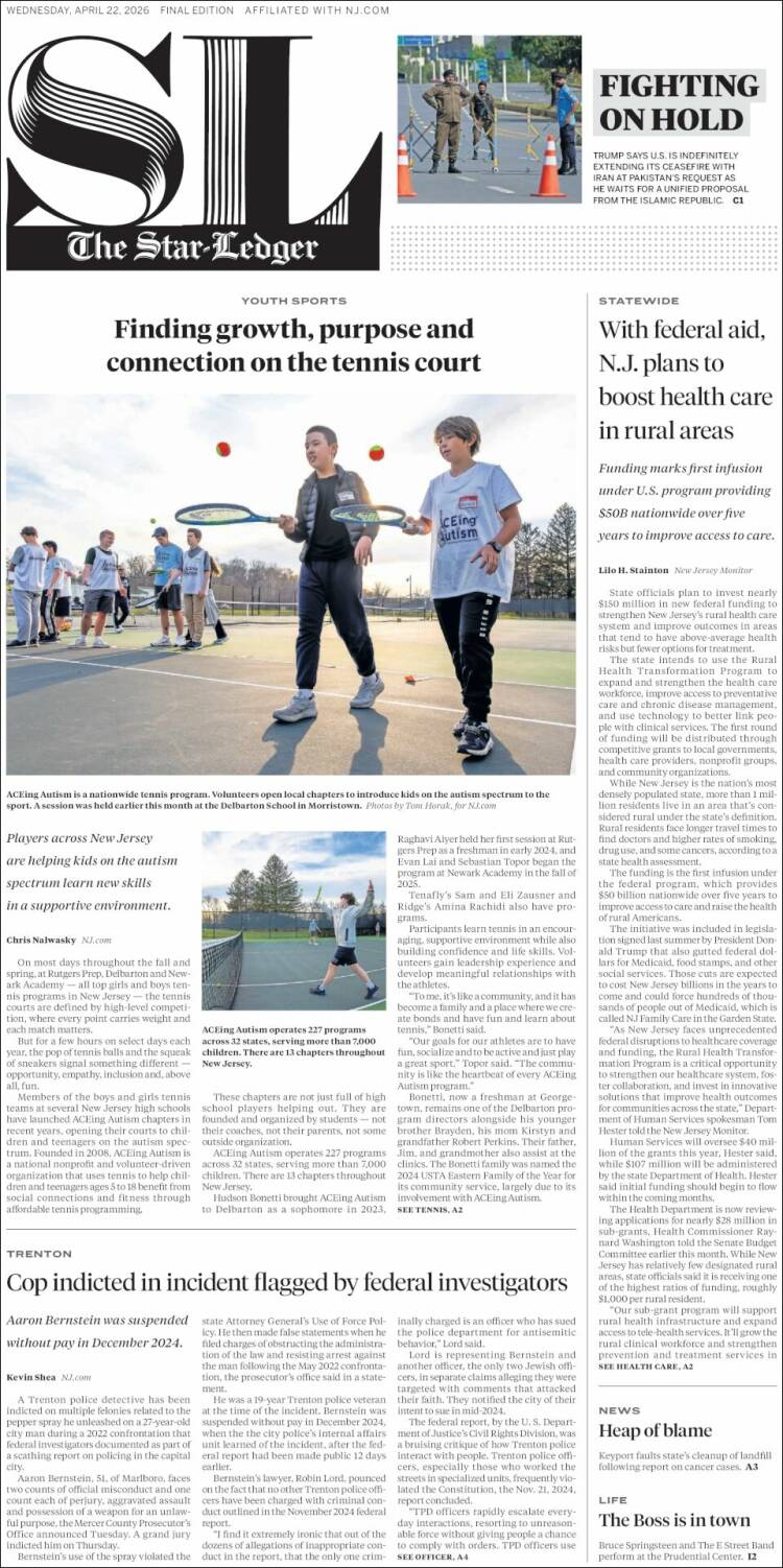 Portada de Star-Ledger (USA)