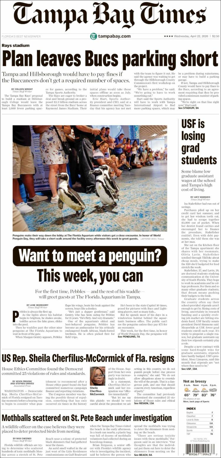 Portada de Tampa Bay Times (USA)