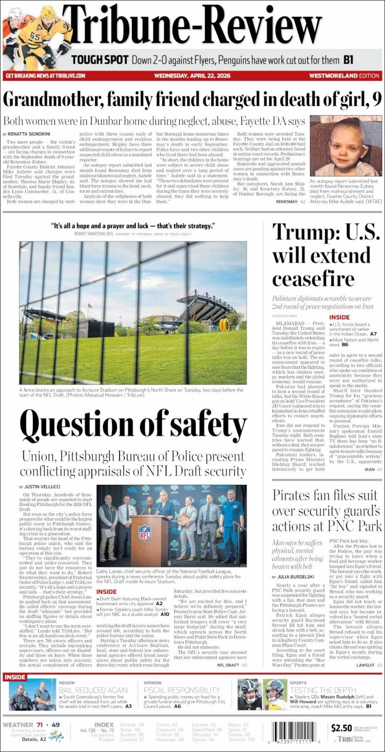 Portada de Tribune-Review (USA)