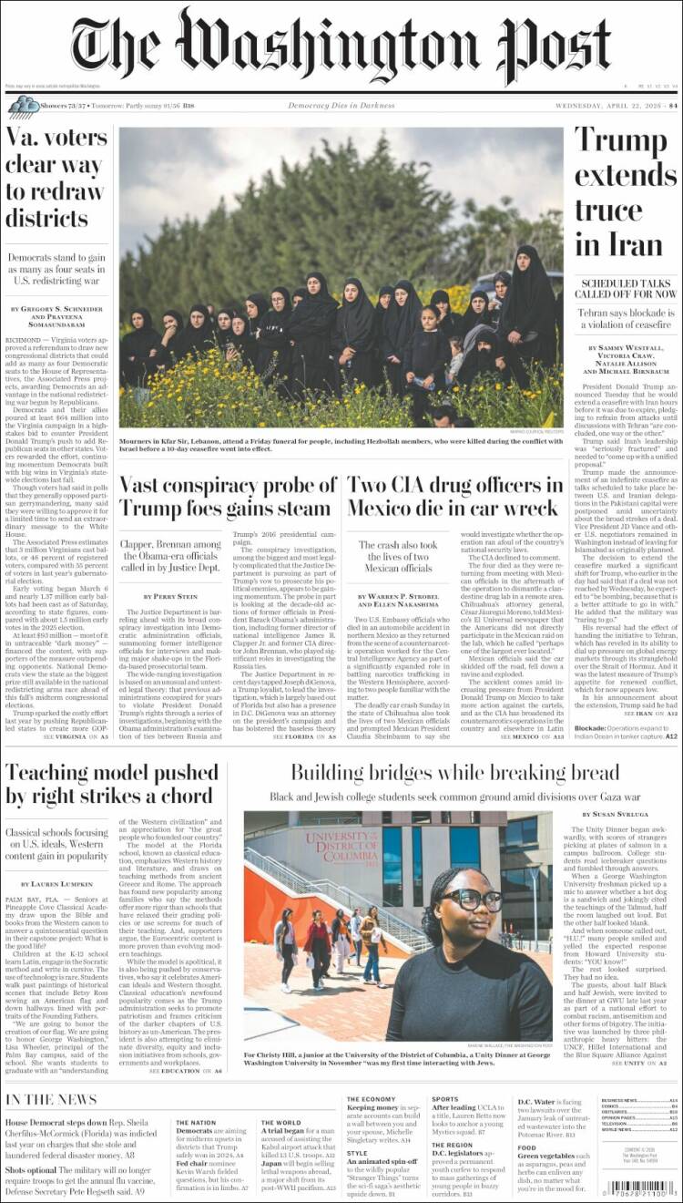 Portada de The Washington Post (USA)