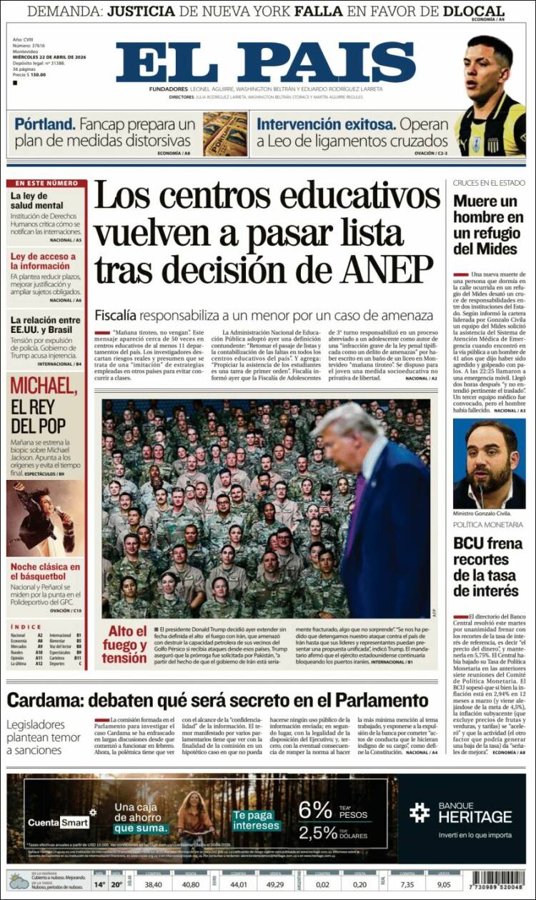 Portada de El País (Uruguay)