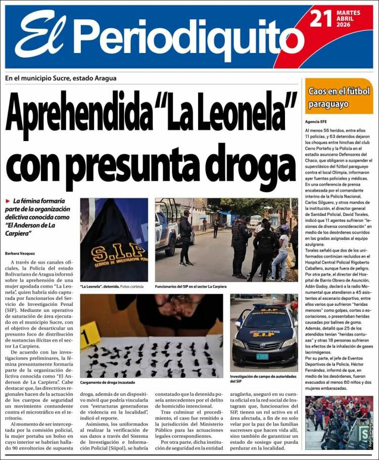 Portada de Periodiquito de Aragua (Venezuela)