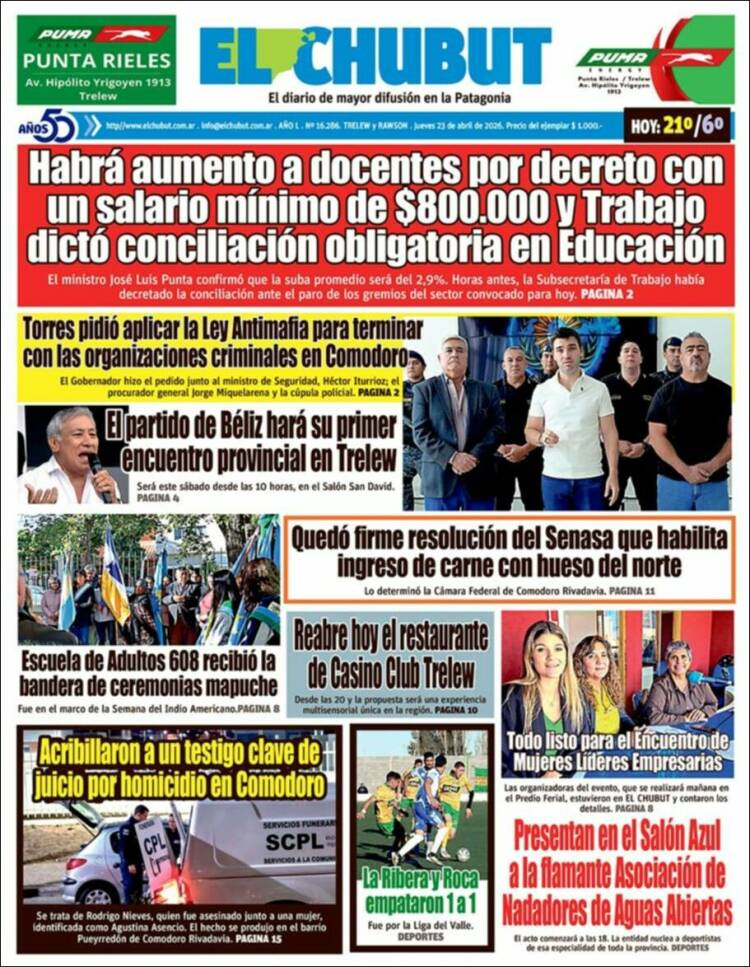 Portada de El Chubut (Argentina)