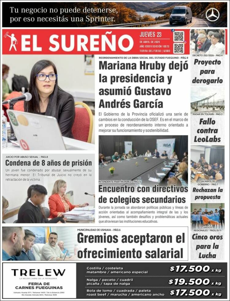 Portada de Diario El Sureño (Argentina)