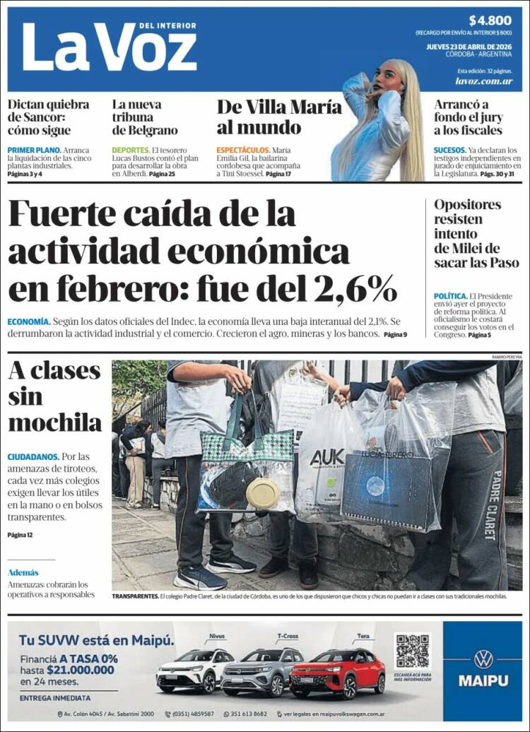 Portada de La Voz del Interior (Argentina)
