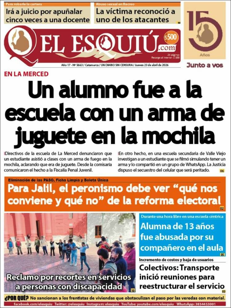 Portada de El Esquiu (Argentina)