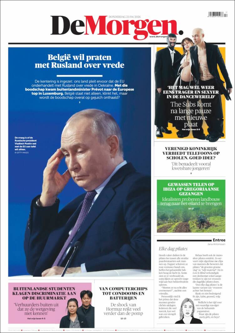 Portada de De Morgen (B&eacute;lgica)