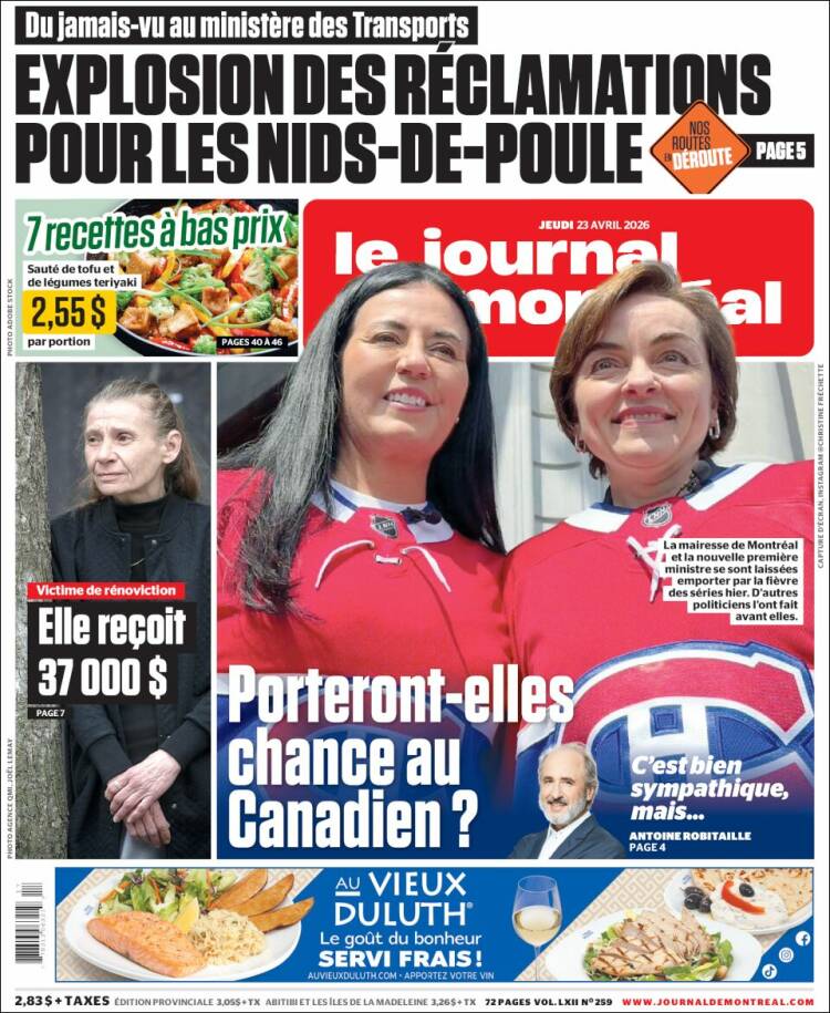 Portada de Le Journal de Montréal (Canad&aacute;)