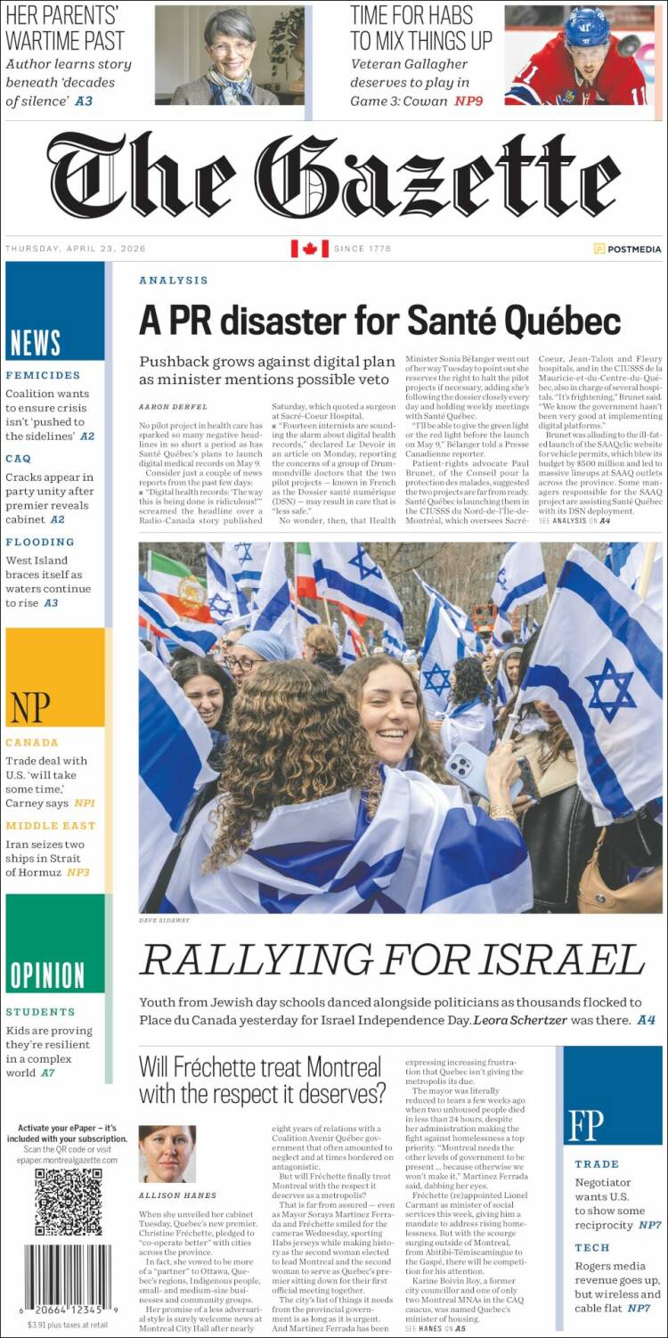 Portada de The Gazette (Canad&aacute;)