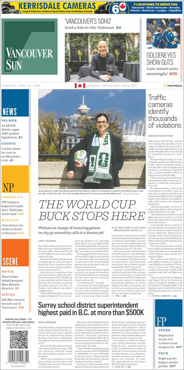 Portada de The Vancouver Sun (Canada)