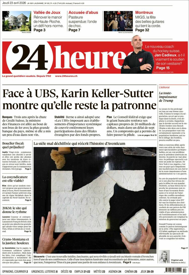 Portada de 24 Heures (Suiza)
