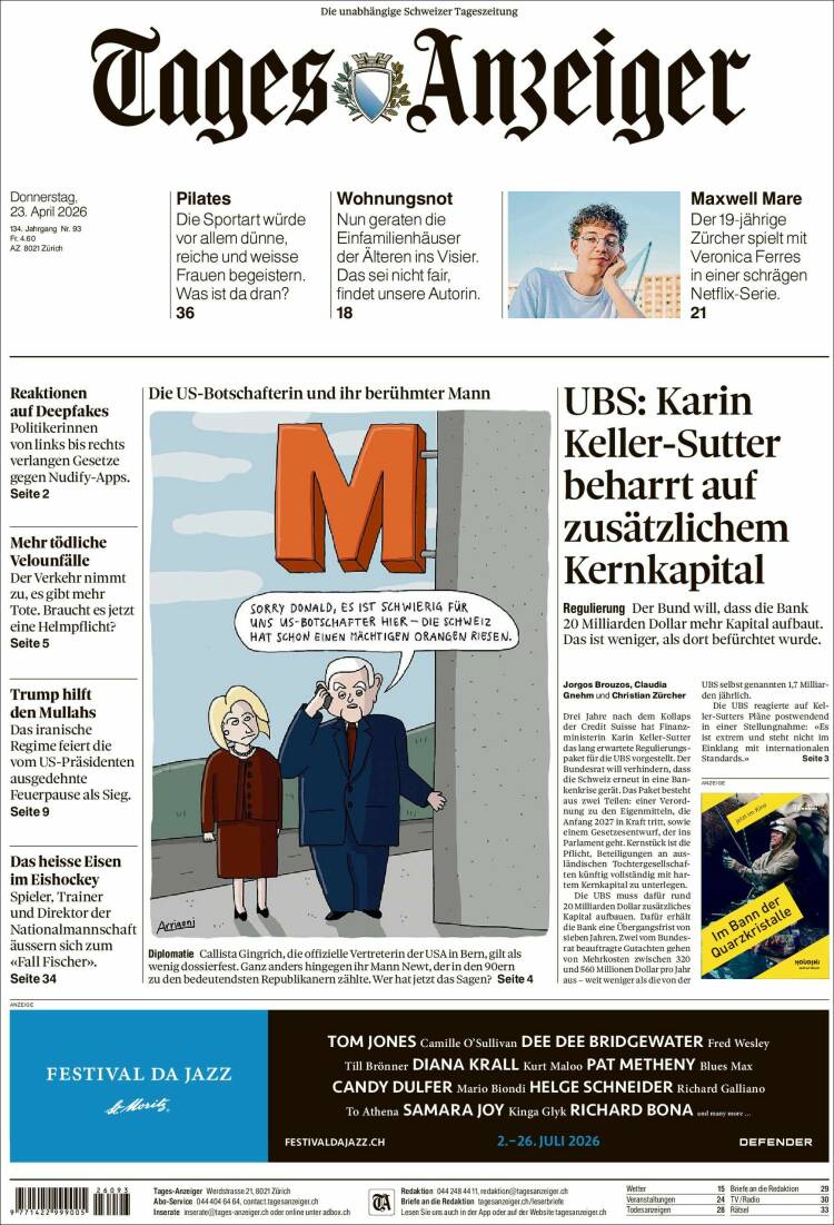 Portada de Tages-Anzeiger (Suiza)