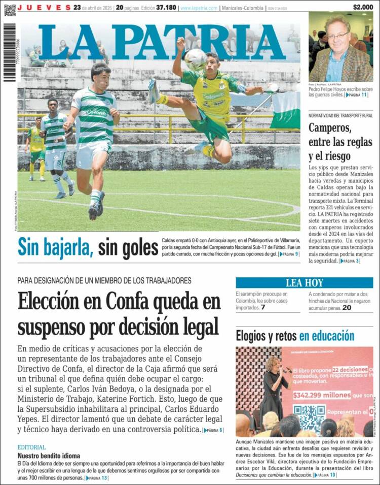 Portada de La Patria (Colombia)