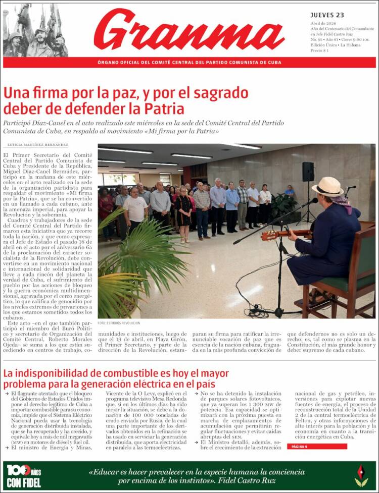 Portada de Granma (Cuba)