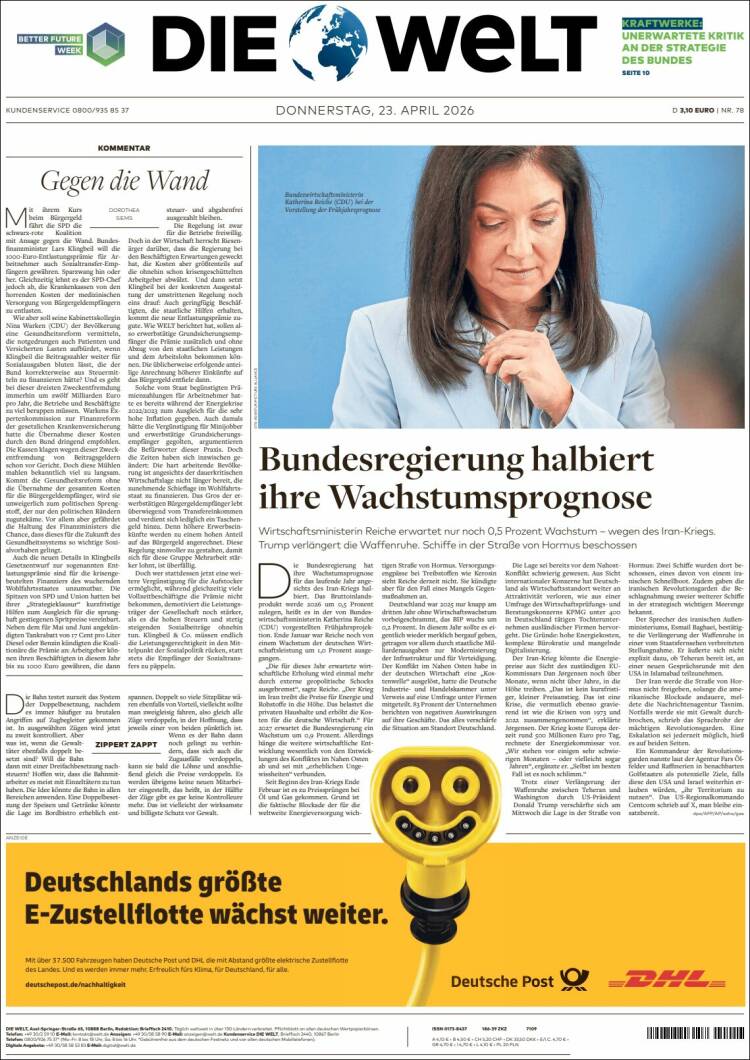 Portada de Die Welt (Alemania)