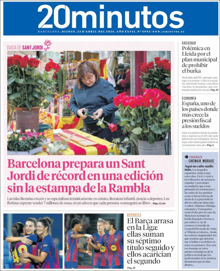 Portada de 20 Minutos - Barcelona (Espa&ntilde;a)