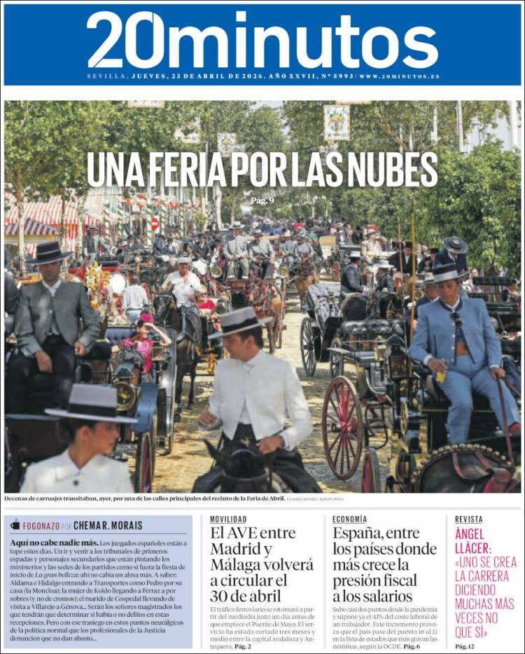 Portada de 20 Minutos - Sevilla (Espa&ntilde;a)