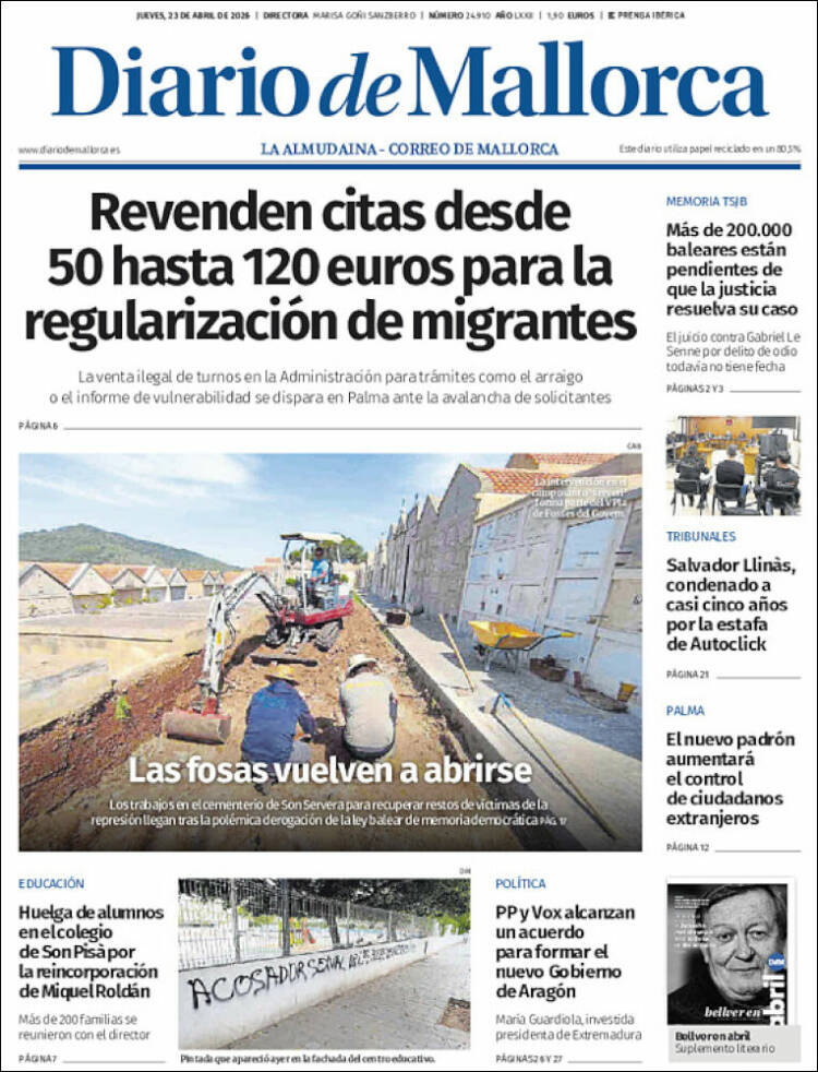 Portada de Diario de Mallorca (Espa&ntilde;a)