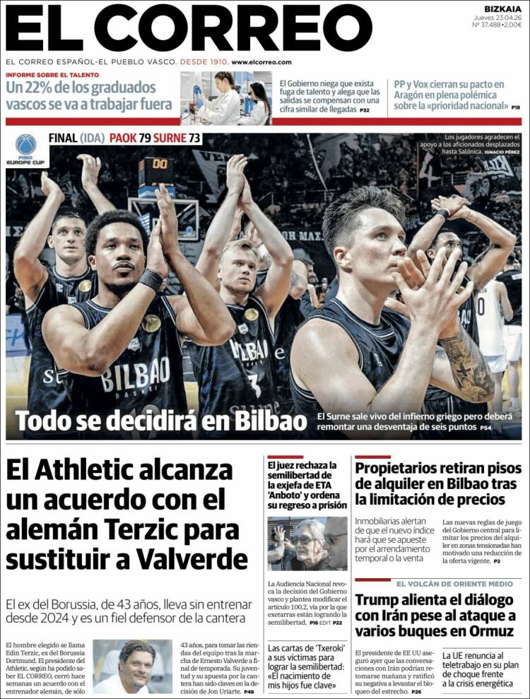 Portada de El Correo (Espa&ntilde;a)