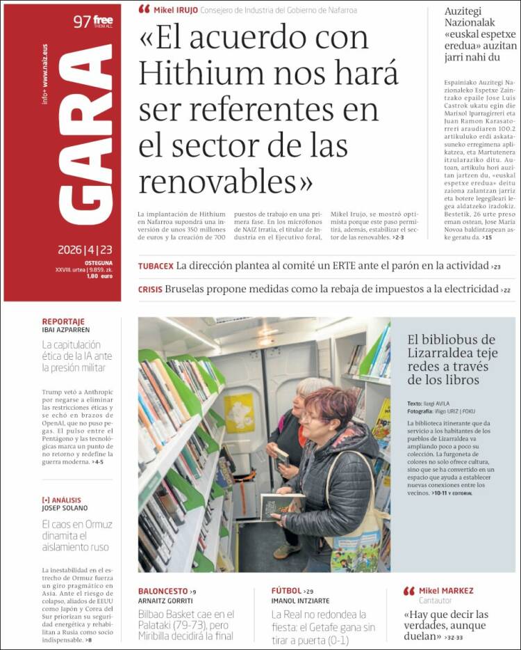 Portada de Gara (Spain)