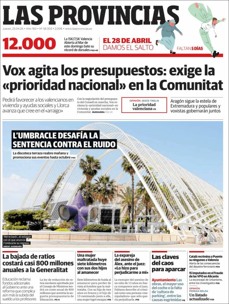 Portada de Las Provincias (Espa&ntilde;a)