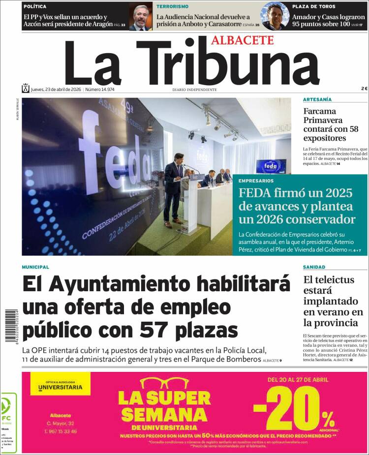 Portada de La Tribuna de Albacete (Spain)