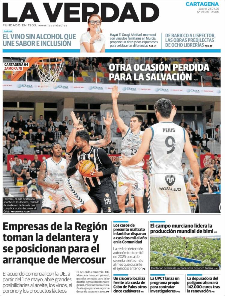 Portada de La Verdad de Cartagena (Espa&ntilde;a)