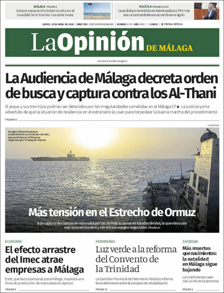 Portada de La Opinión de Málaga (Espa&ntilde;a)
