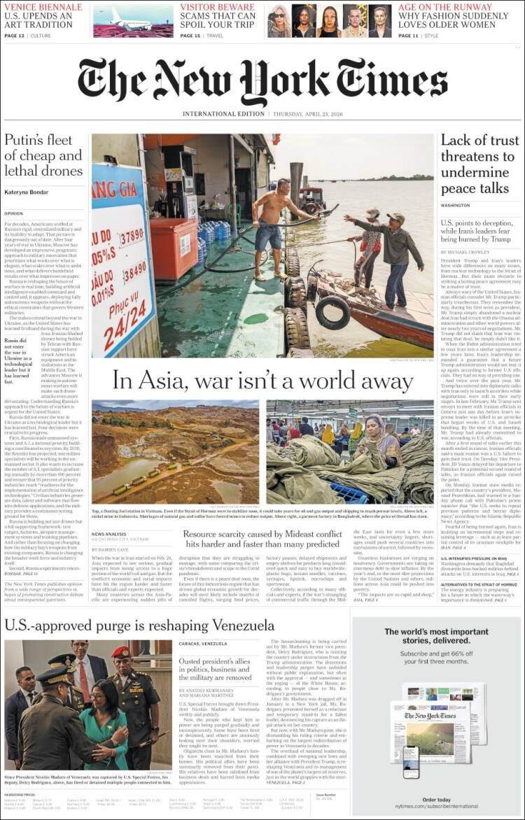 Portada de International New York Times (Europa)