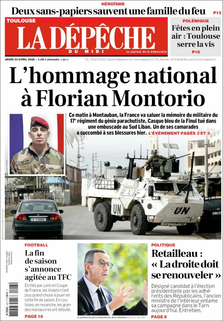 Portada de La Dépêche du Midi (Francia)