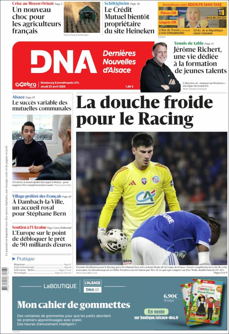 Portada de Les Dernières Nouvelles d'Alsace (Francia)