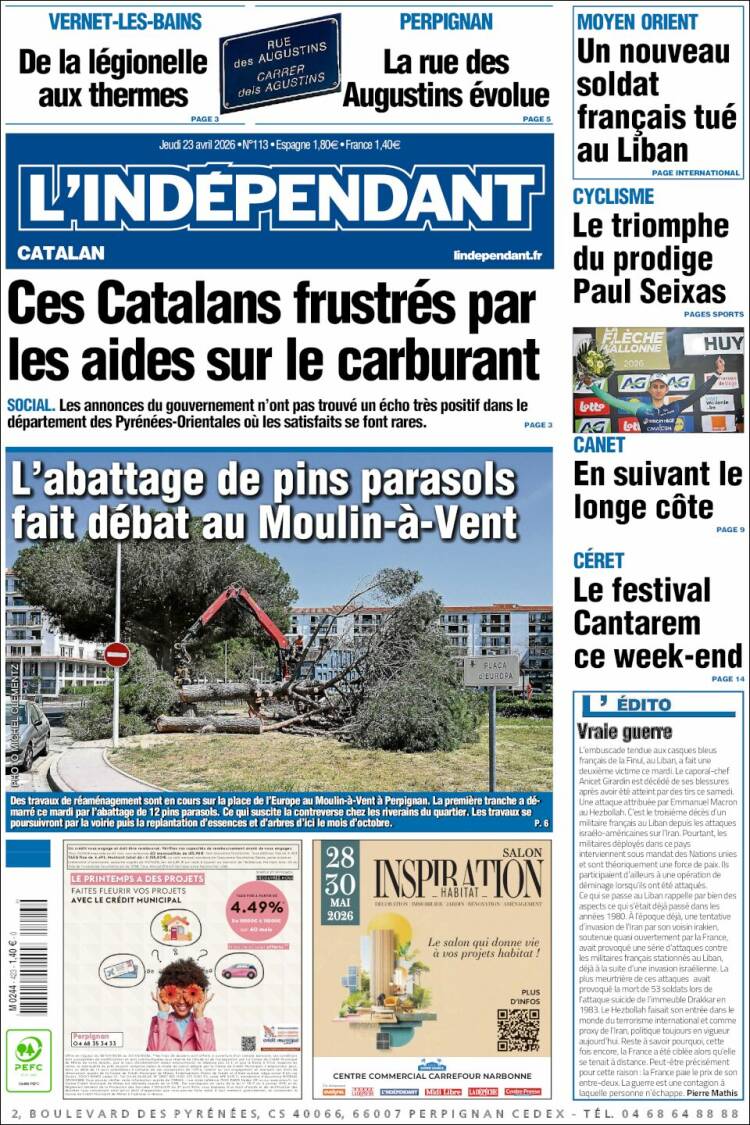 Portada de Le Indépendant (Francia)