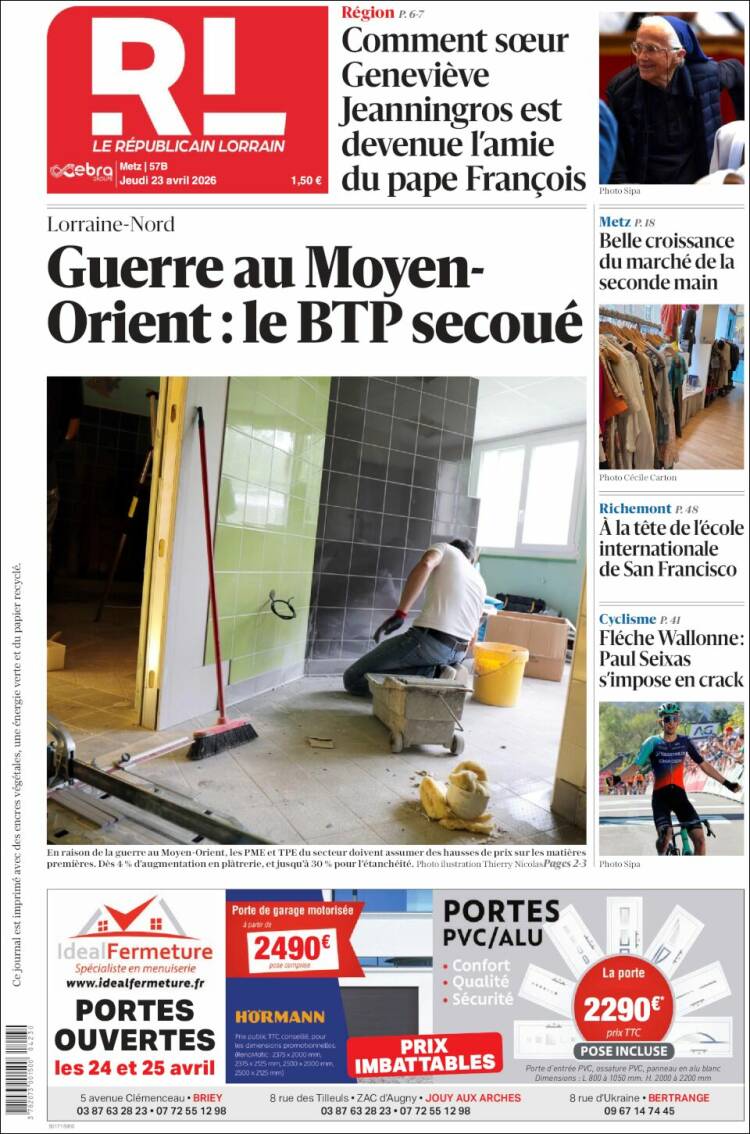 Portada de Le Republicain Lorrain (Francia)
