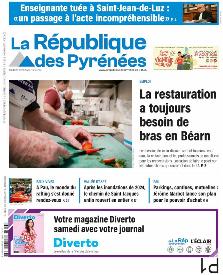 Portada de La République des Pyrénées (Francia)