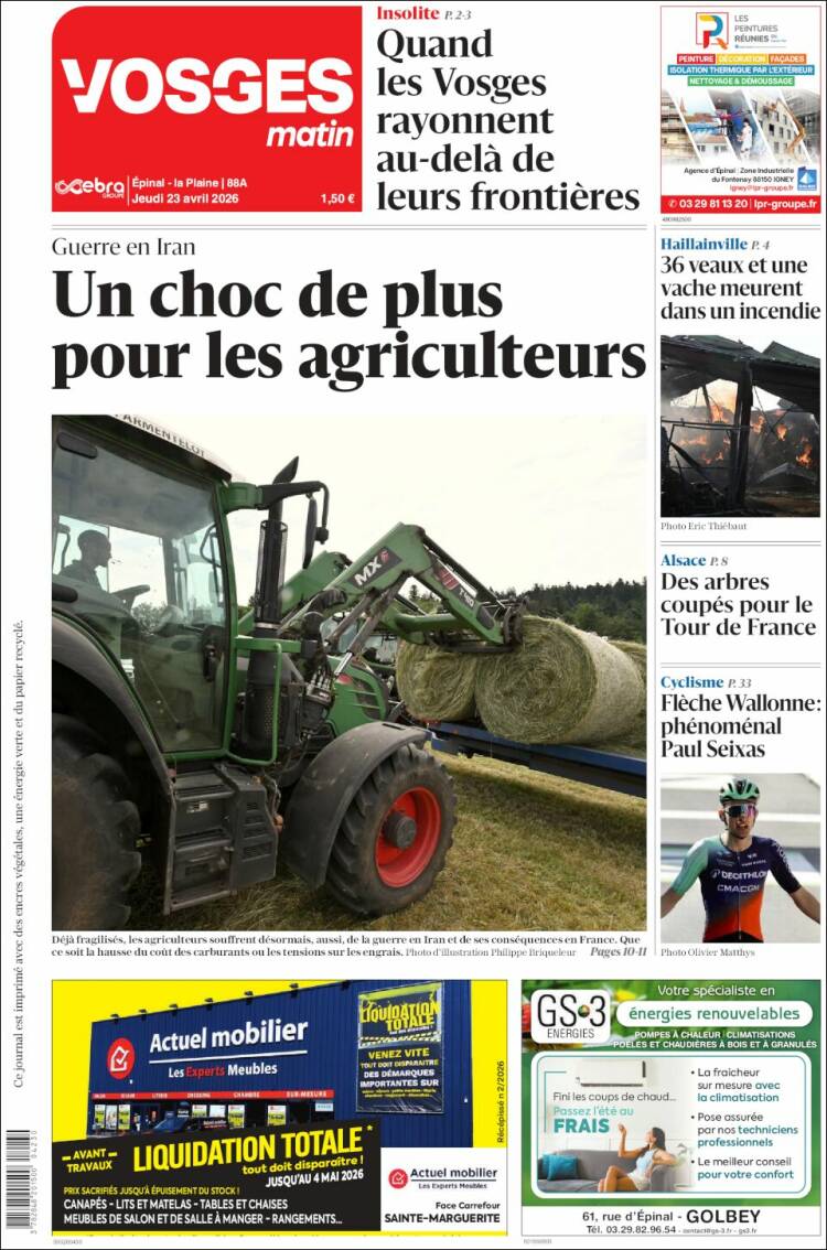 Portada de Vosges Matin (Francia)