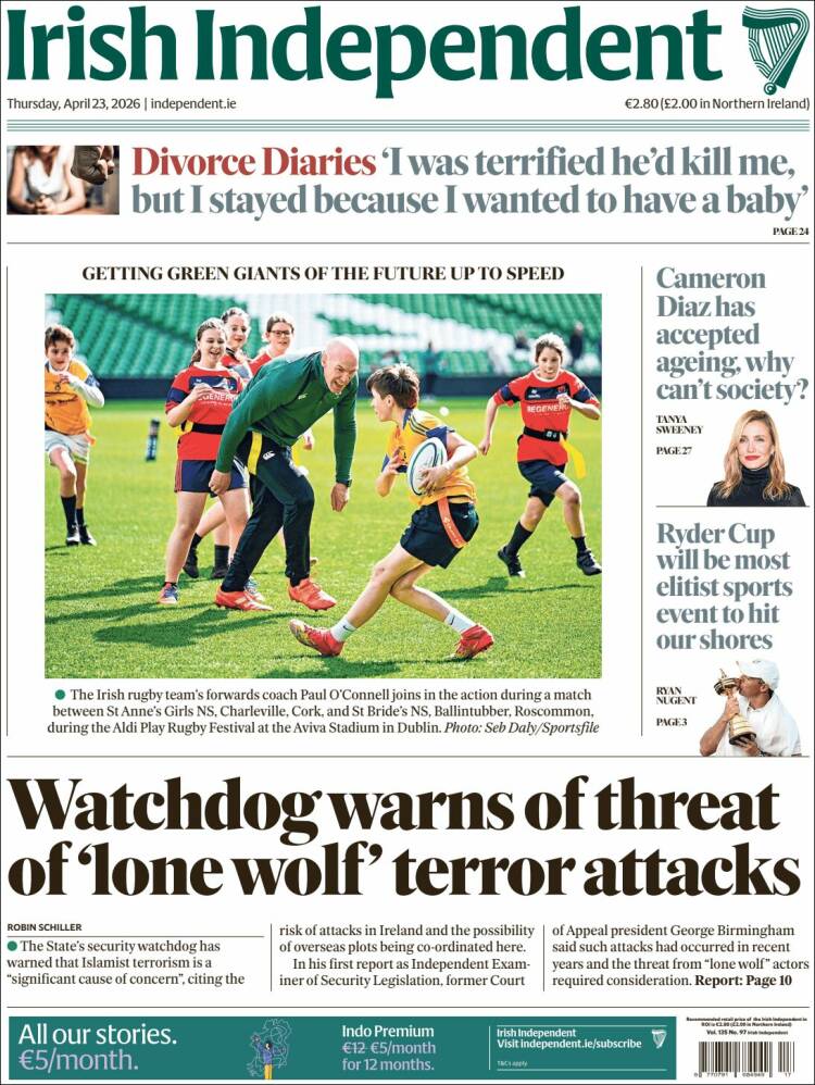 Portada de Irish Independent (Irlanda)