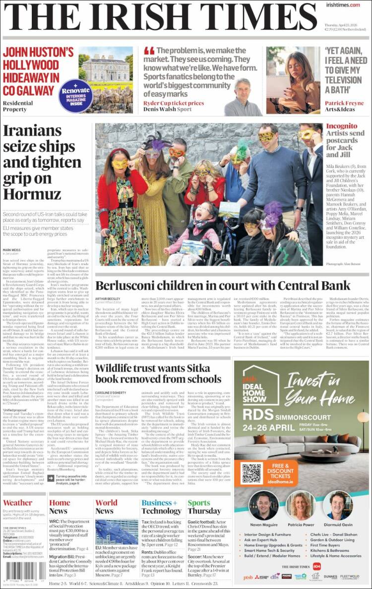 Portada de Irish Times (Irlanda)
