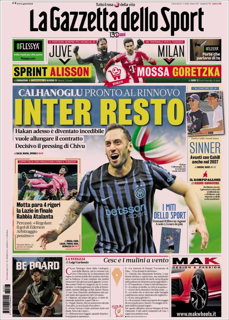 Portada de La Gazzetta dello Sport (Italia)