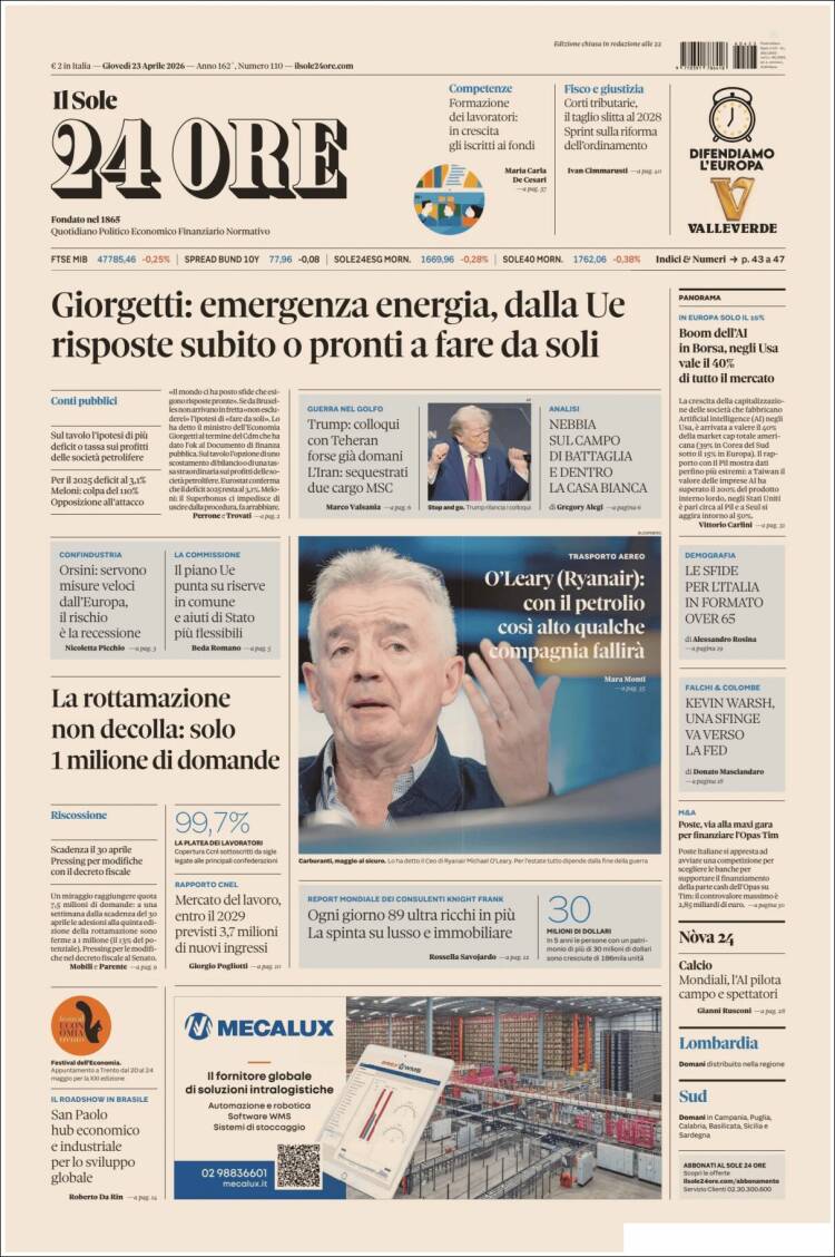 Portada de Il Sole 24 ORE (Italia)