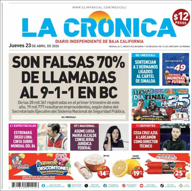 Portada de La Crónica de Baja California (M&eacute;xico)