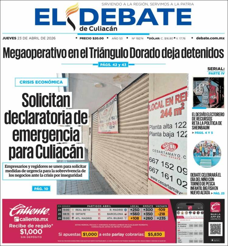 Portada de El Debate de Culiacán (M&eacute;xico)