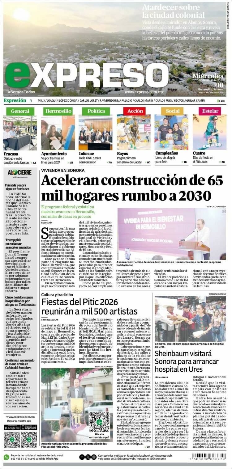 Portada de Expreso (M&eacute;xico)