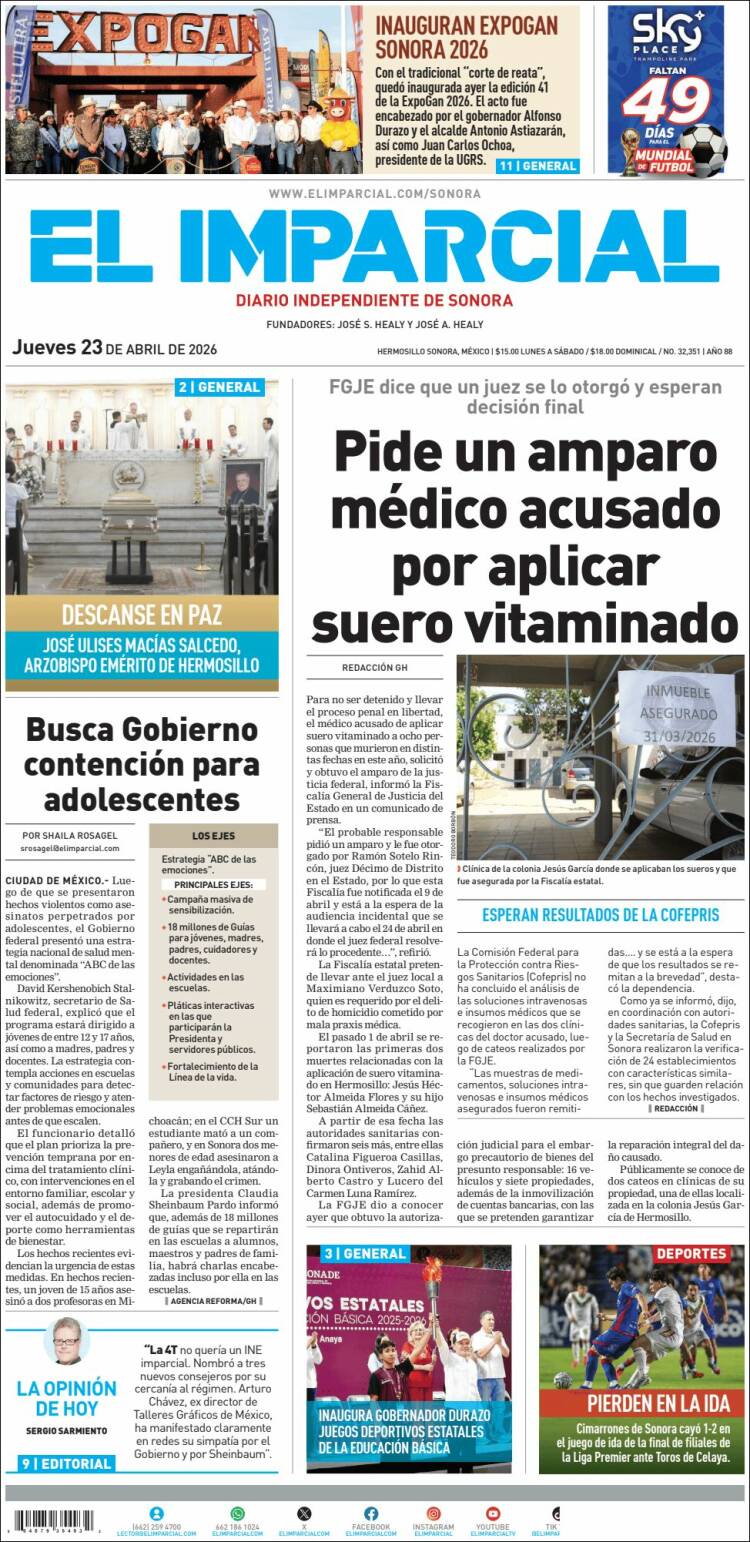 Portada de El Imparcial (M&eacute;xico)