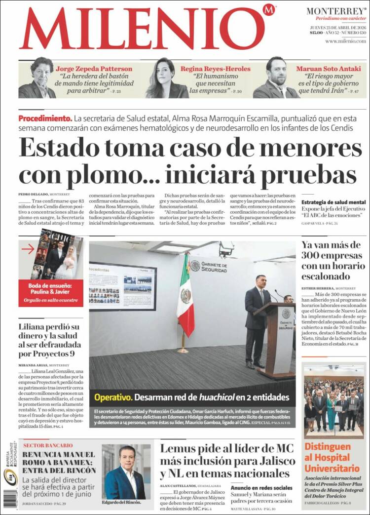 Portada de Milenio de Monterrey (M&eacute;xico)