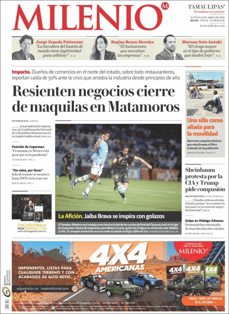 Portada de Milenio - Tamaulipas (M&eacute;xico)