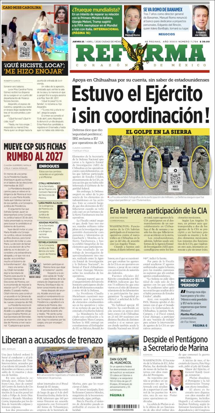 Portada de Reforma (M&eacute;xico)