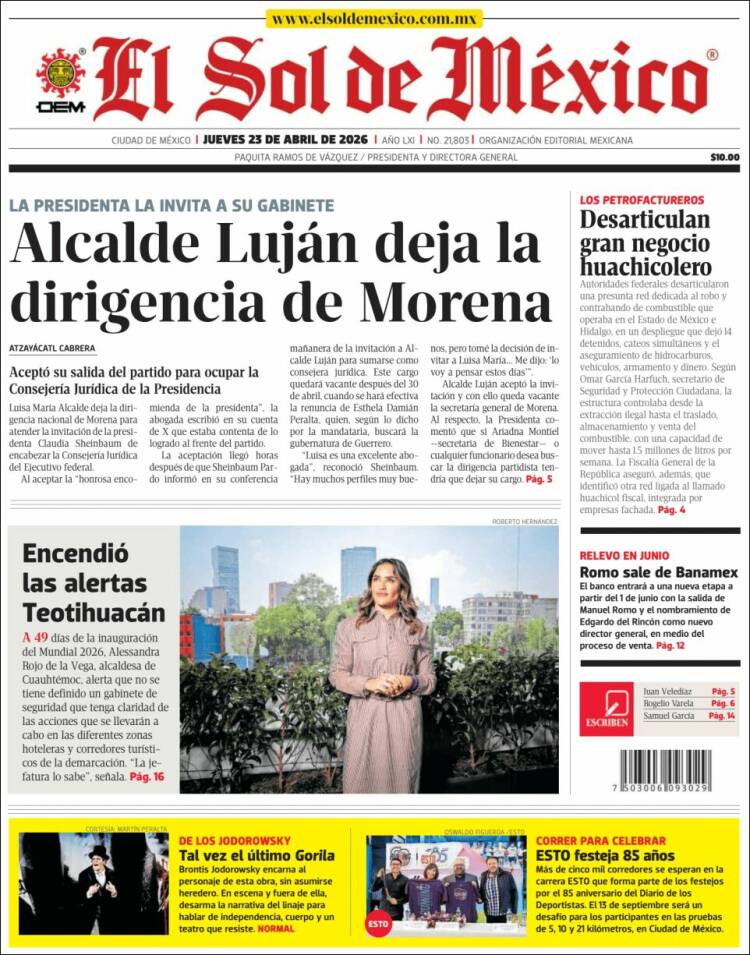 Portada de El Sol de México (M&eacute;xico)