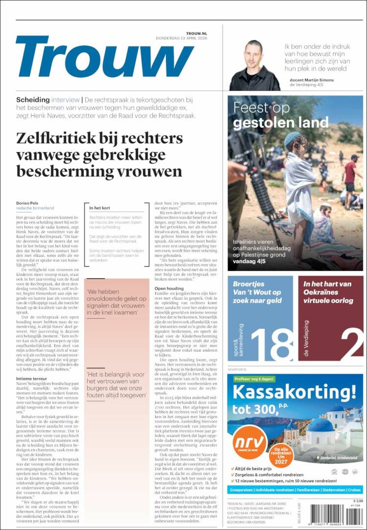 Portada de Trouw (Pa&iacute;ses Bajos)