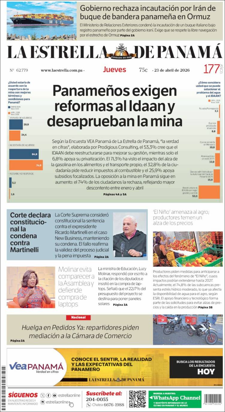 Portada de La Estrella de Panamá (Panam&aacute;)
