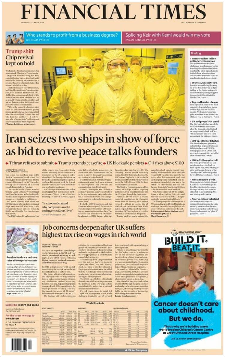 Portada de Financial Times (Reino Unido)